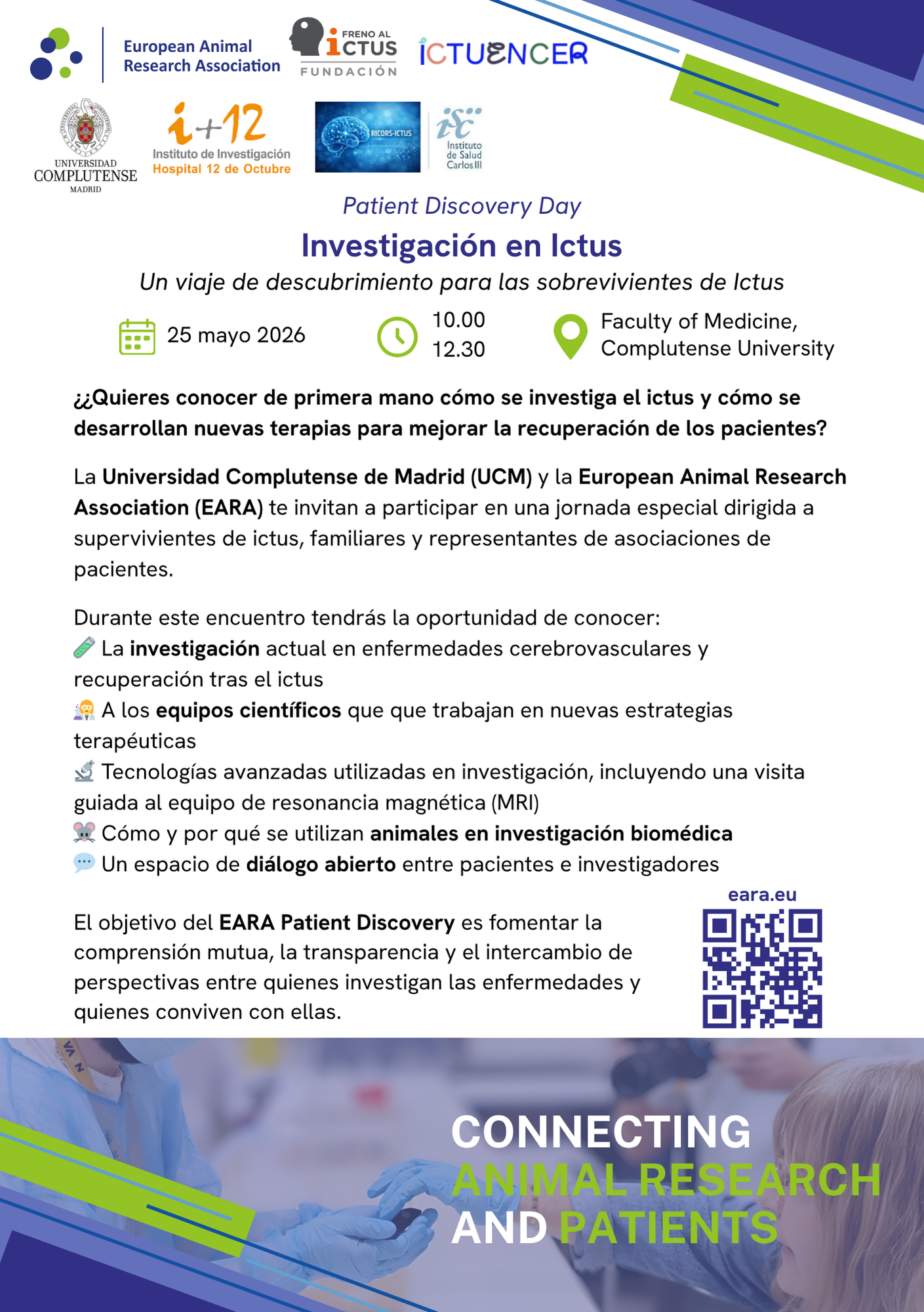 EARA organiza una jornada de divulgación sobre el ictus dirigida a pacientes en la UCM, en colaboración con el Instituto de Investigación del Hospital 12 de Octubre y la Fundación Freno al Ictus